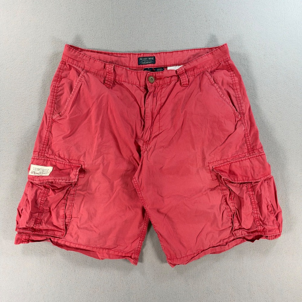 Polo Jeans Co Ralph Lauren Cargo Shorts 38 Red Faded Cotton Canvas